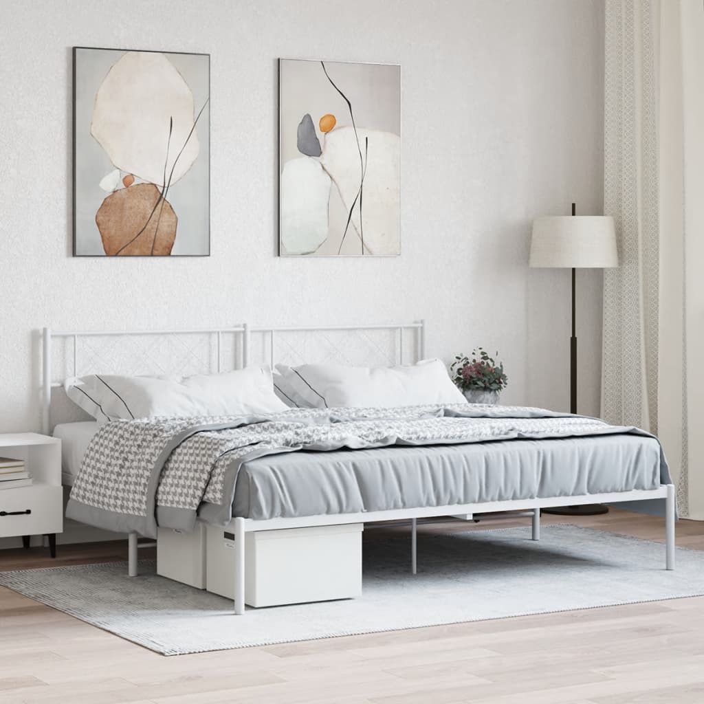 Metal Bed Frame with Headboard White 183x213 cm - Design Hut