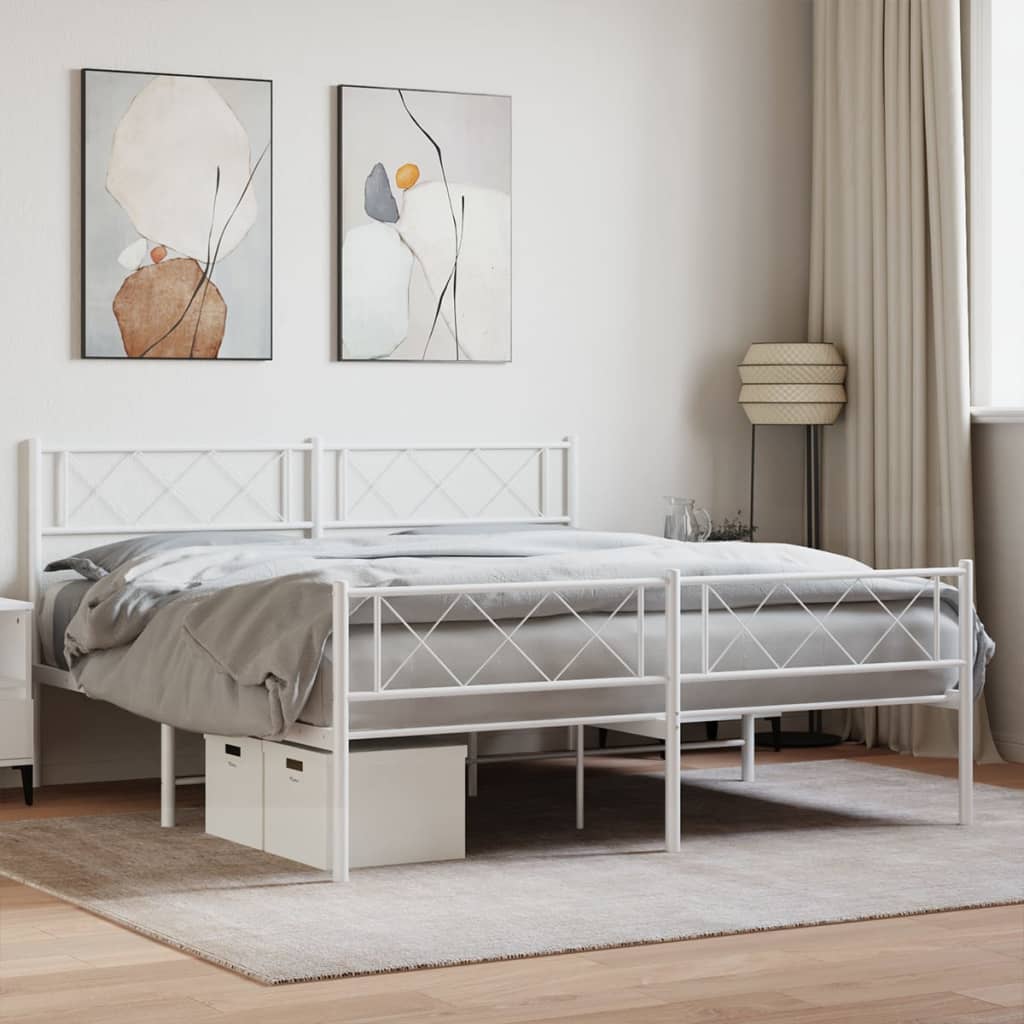 Metal Bed Frame with Headboard and Footboard White 140x190 cm - Discount Dealers