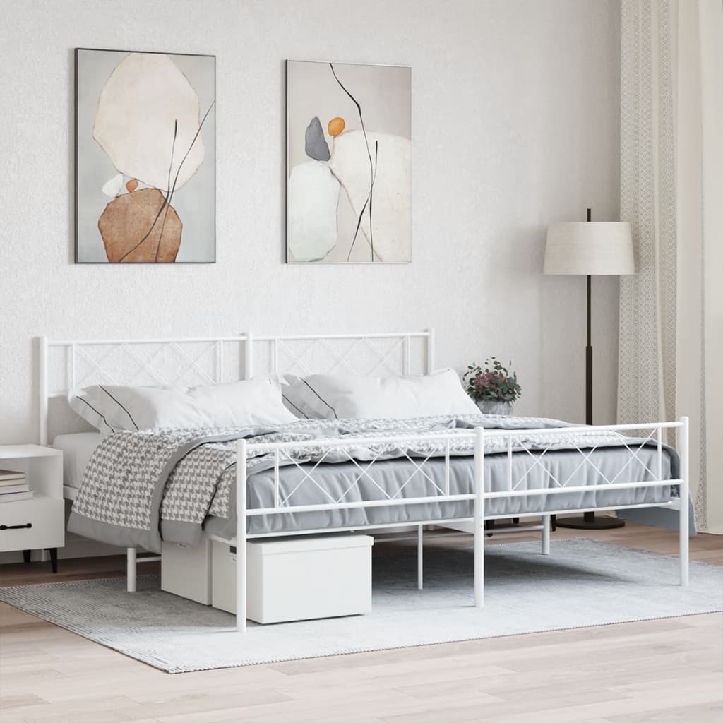 Metal Bed Frame with Headboard and Footboard White 193x203 cm - Style and Chic