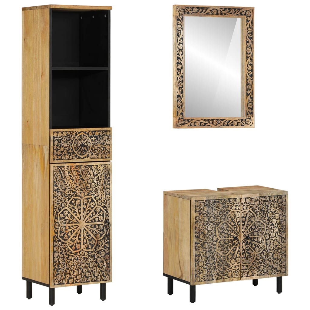 3 Piece Bathroom Furniture Set Solid Wood Mango - Merkel Designers