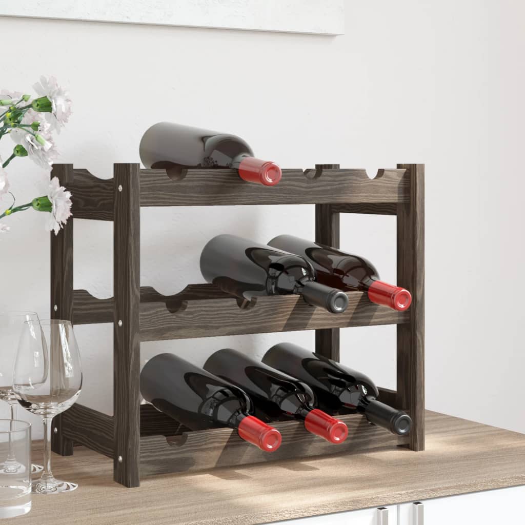 Wine Rack for 12 Bottles Grey Solid Wood Pine - Discount Dealers