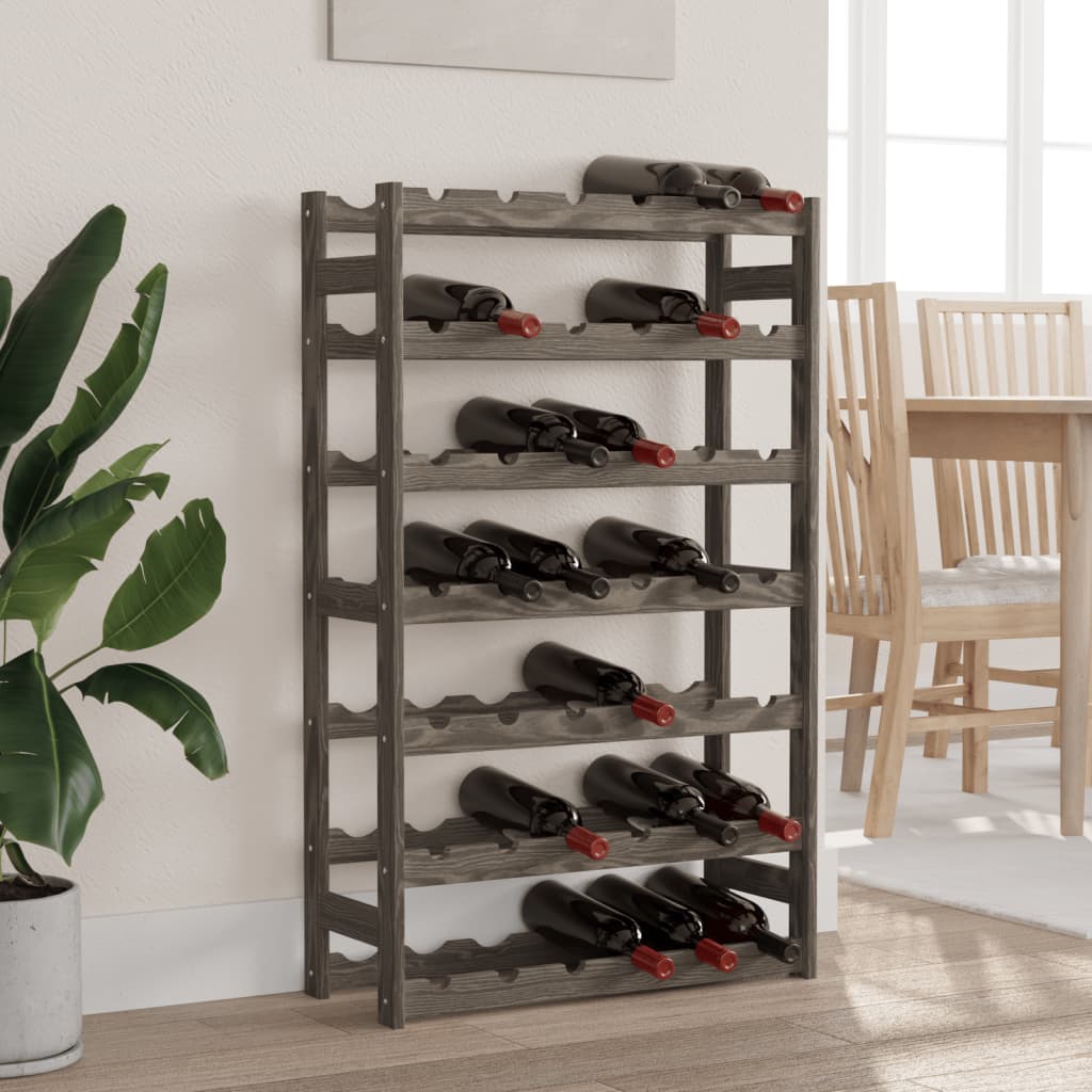 Wine Rack for 42 Bottles Grey Solid Wood Pine - All Things Good