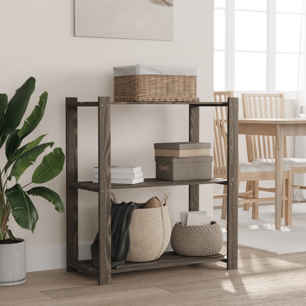 3-Tier Storage Rack Grey 80x38x90 cm Solid Wood Pine - Merkel Designers