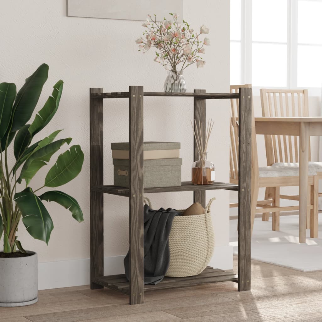 3-Tier Storage Rack Grey 60x38x90 cm Solid Wood Pine - Brittle & Co