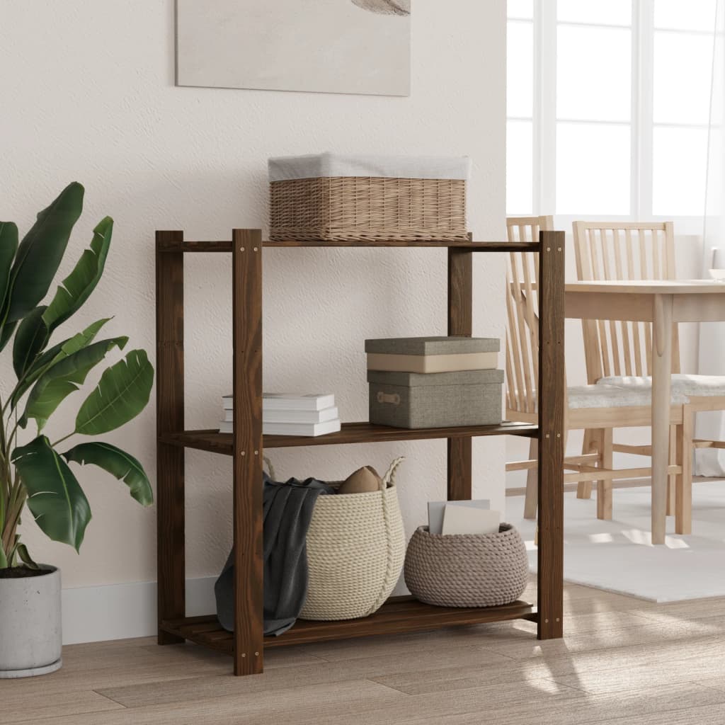 3-Tier Storage Rack Brown 80x38x90 cm Solid Wood Pine - Millennium Furniture