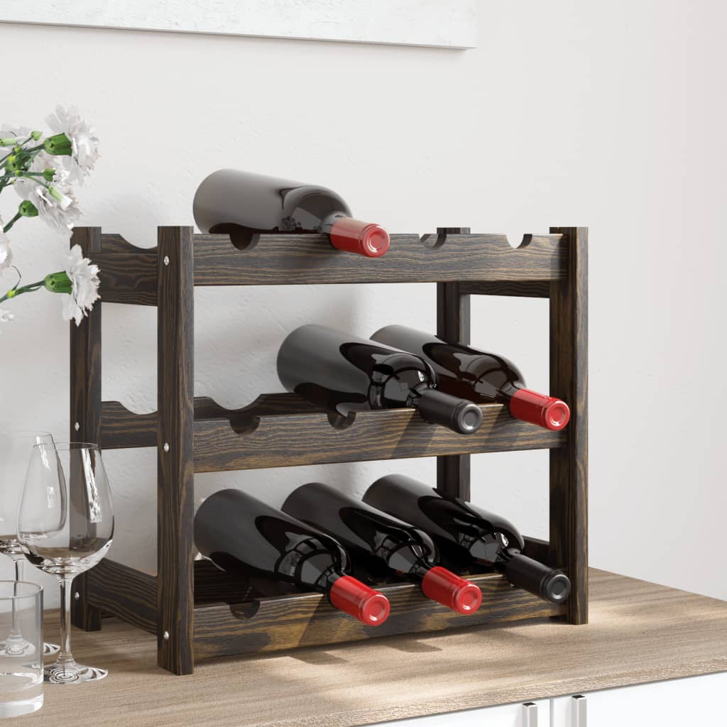 Wine Rack for 12 Bottles Black Solid Wood Pine - Sid & Sam