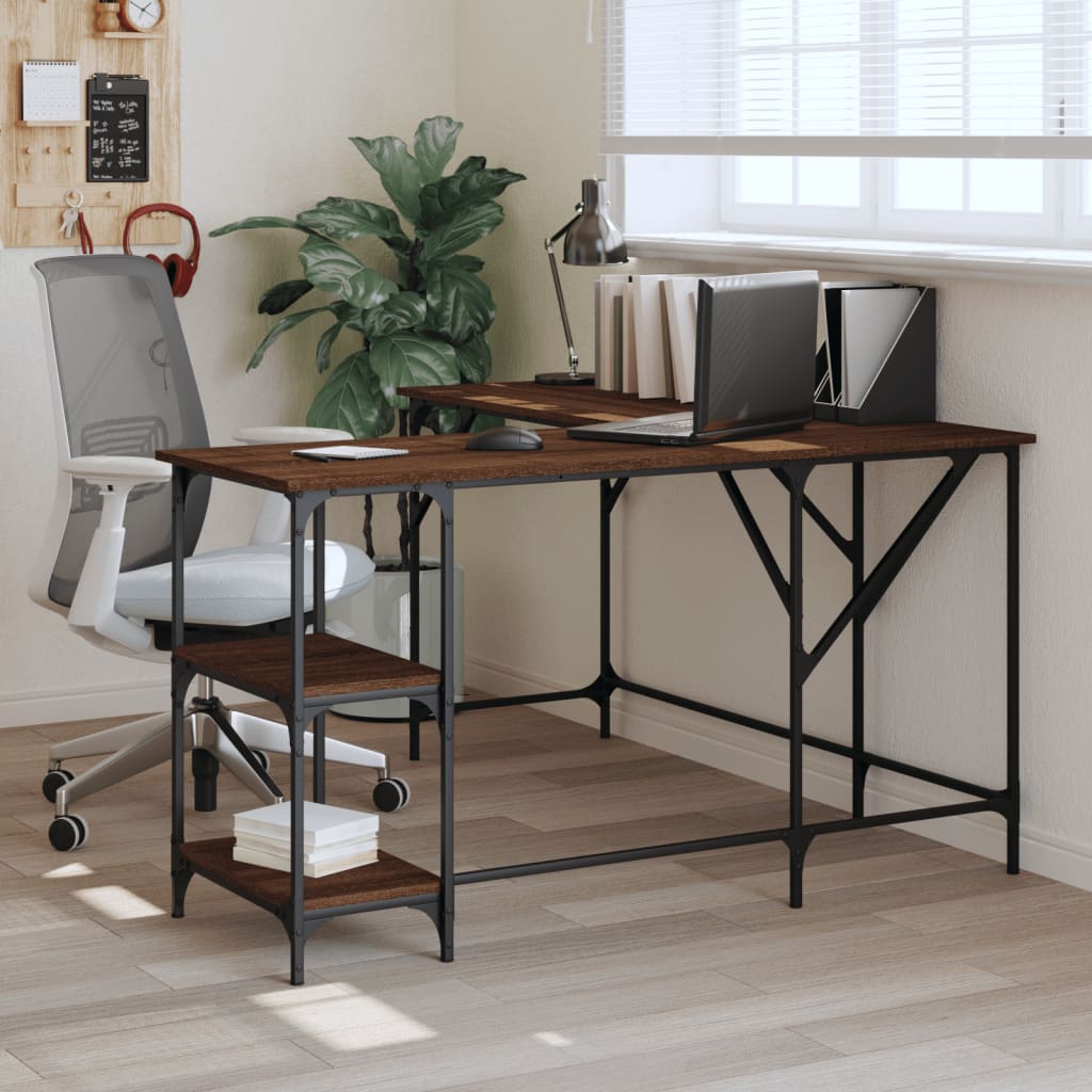 Desk Brown Oak 139x139x75 cm Engineered Wood - Decor Base