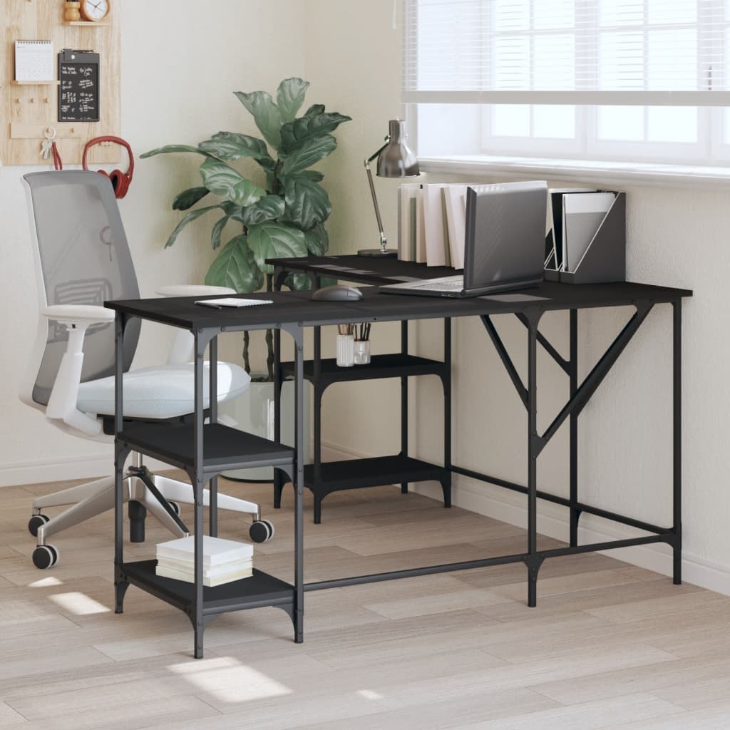 Desk Black 139x139x75 cm Engineered Wood - The Home Maker