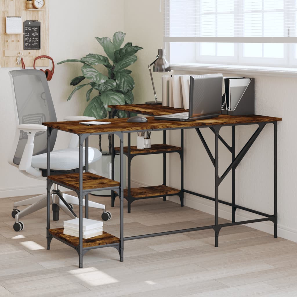 Desk Smoked Oak 139x139x75 cm Engineered Wood - Unbeatable Bargains