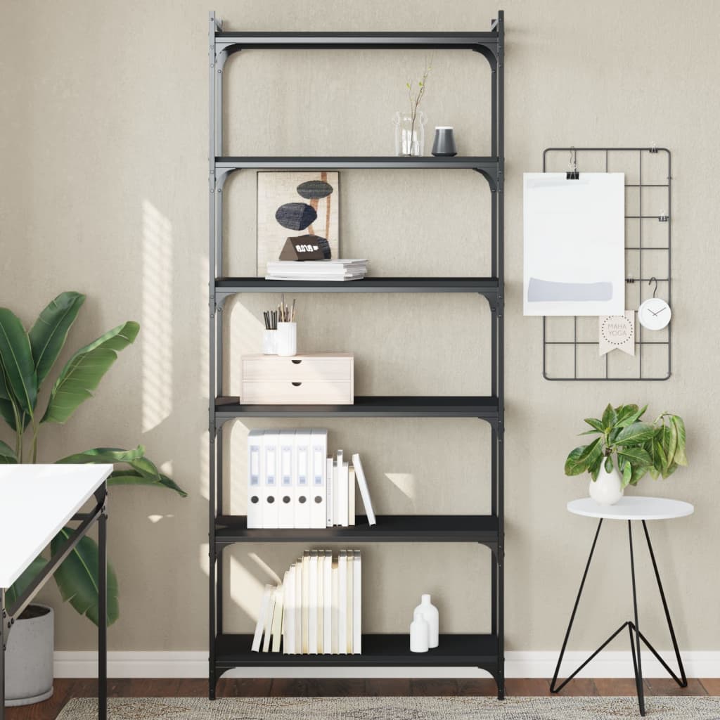 Bookcase 6-Tier Black 80x30x188 cm Engineered Wood - Brittle & Co