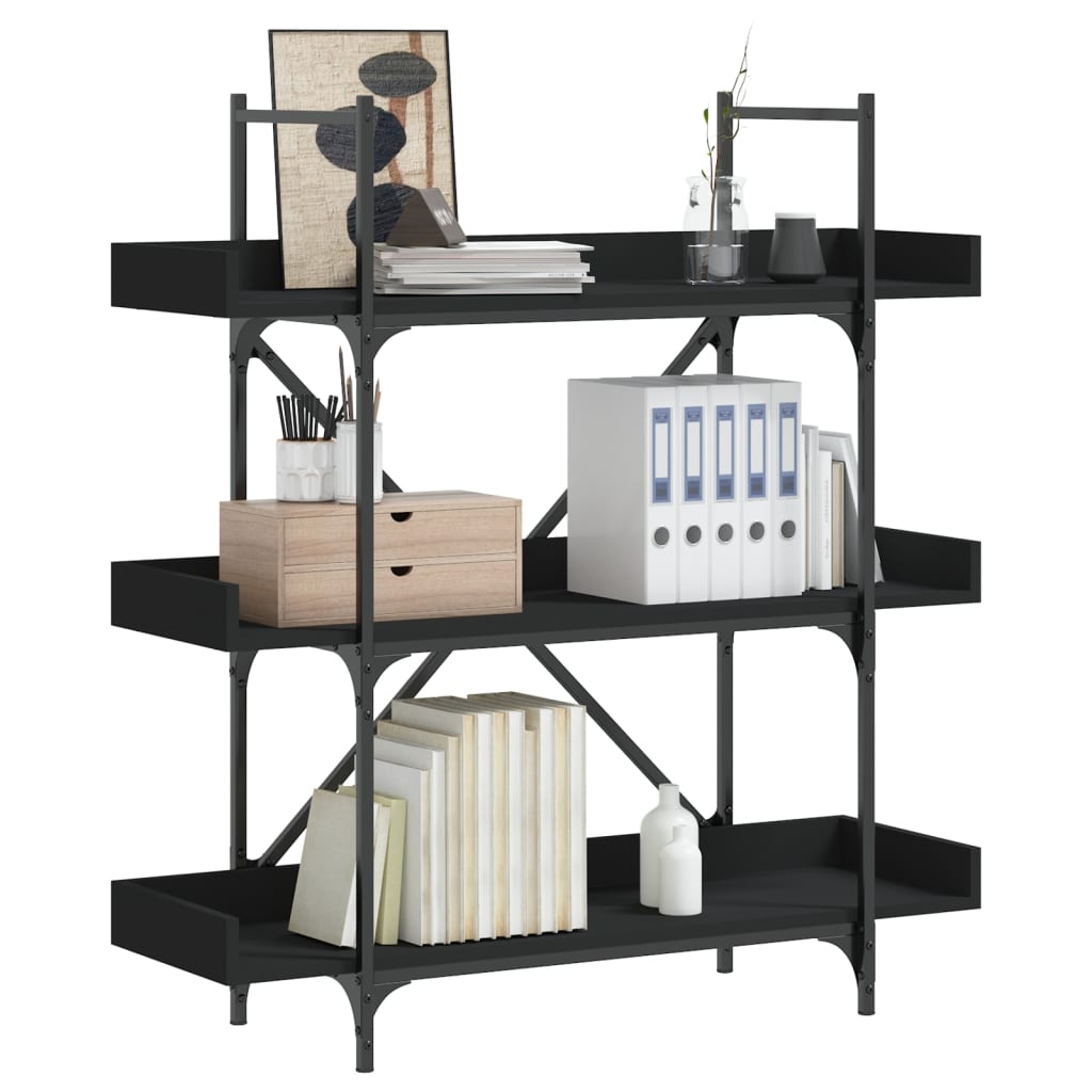 Bookcase 3-Tier Black 100x33x108.5 cm Engineered Wood - Charlotte Dunes