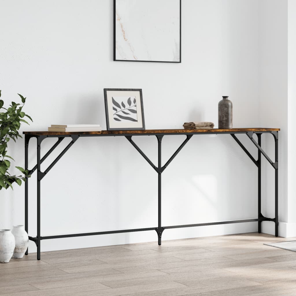 Console Table Smoked Oak 180x23x75 cm Engineered Wood - All Things Good