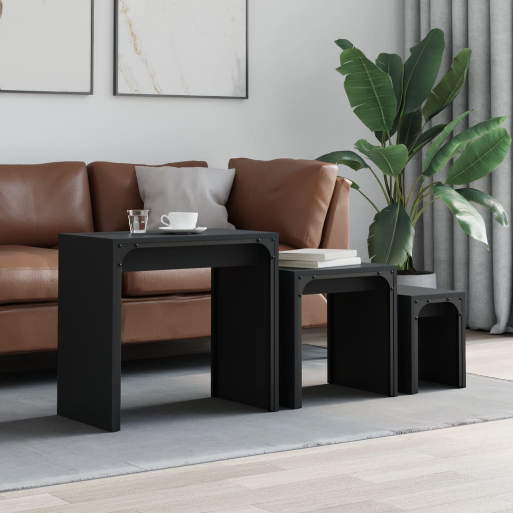 Nesting Coffee Tables 3 pcs Black Engineered Wood - Brittle & Co