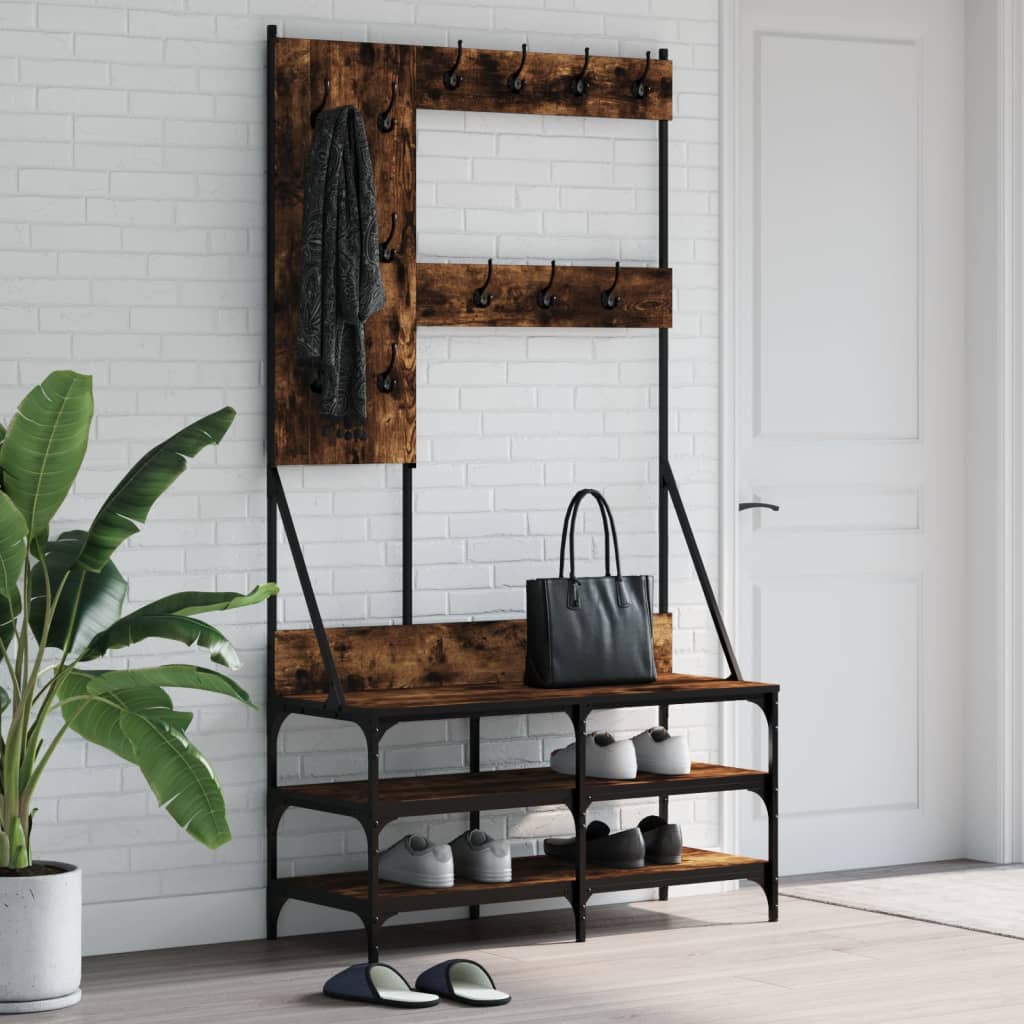Clothes Rack with Shoe Storage Smoked Oak 100x40x184 cm - Merkel Designers