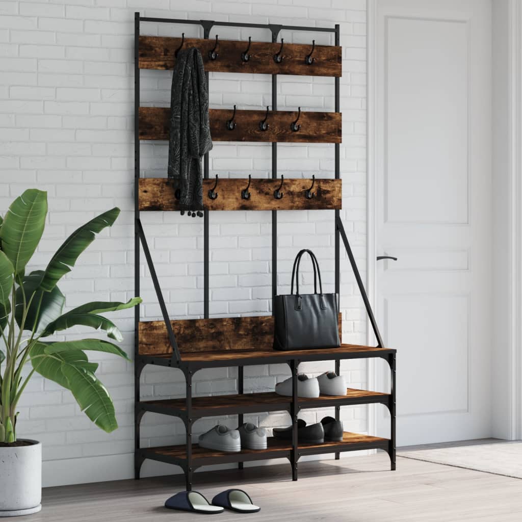 Clothes Rack with Shoe Storage Smoked Oak 100x40x184 cm - Style and Chic