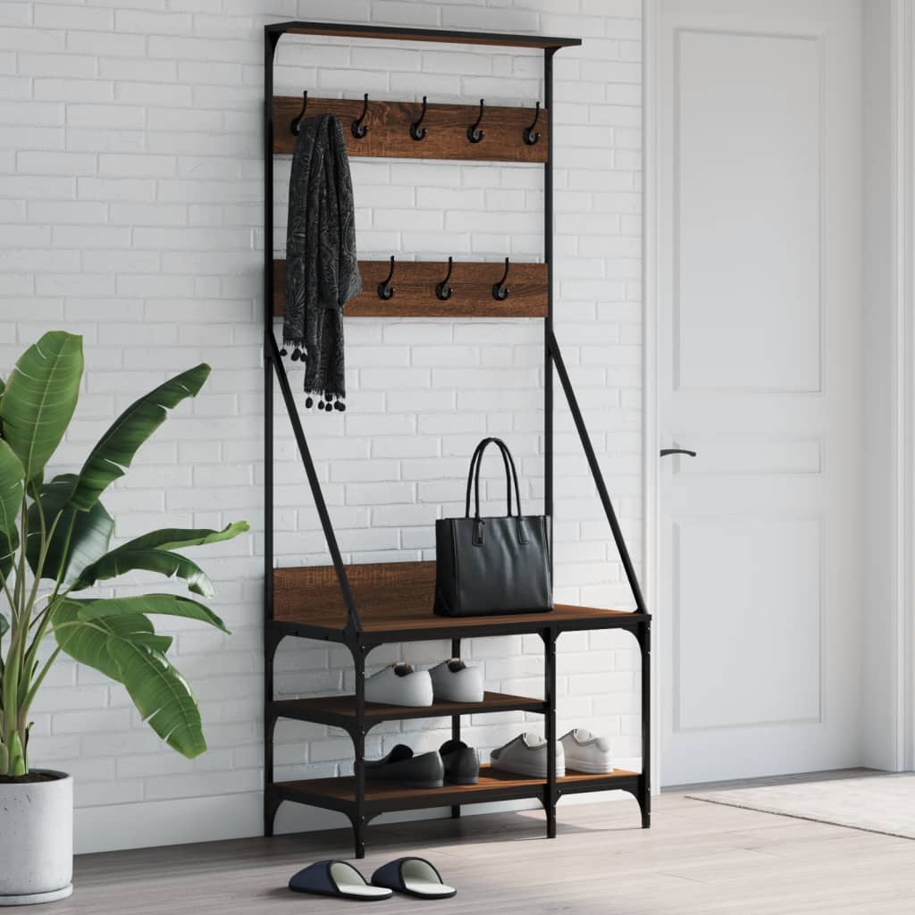 Clothes Rack with Shoe Storage Brown Oak 80x40x184 cm - Direct Imports