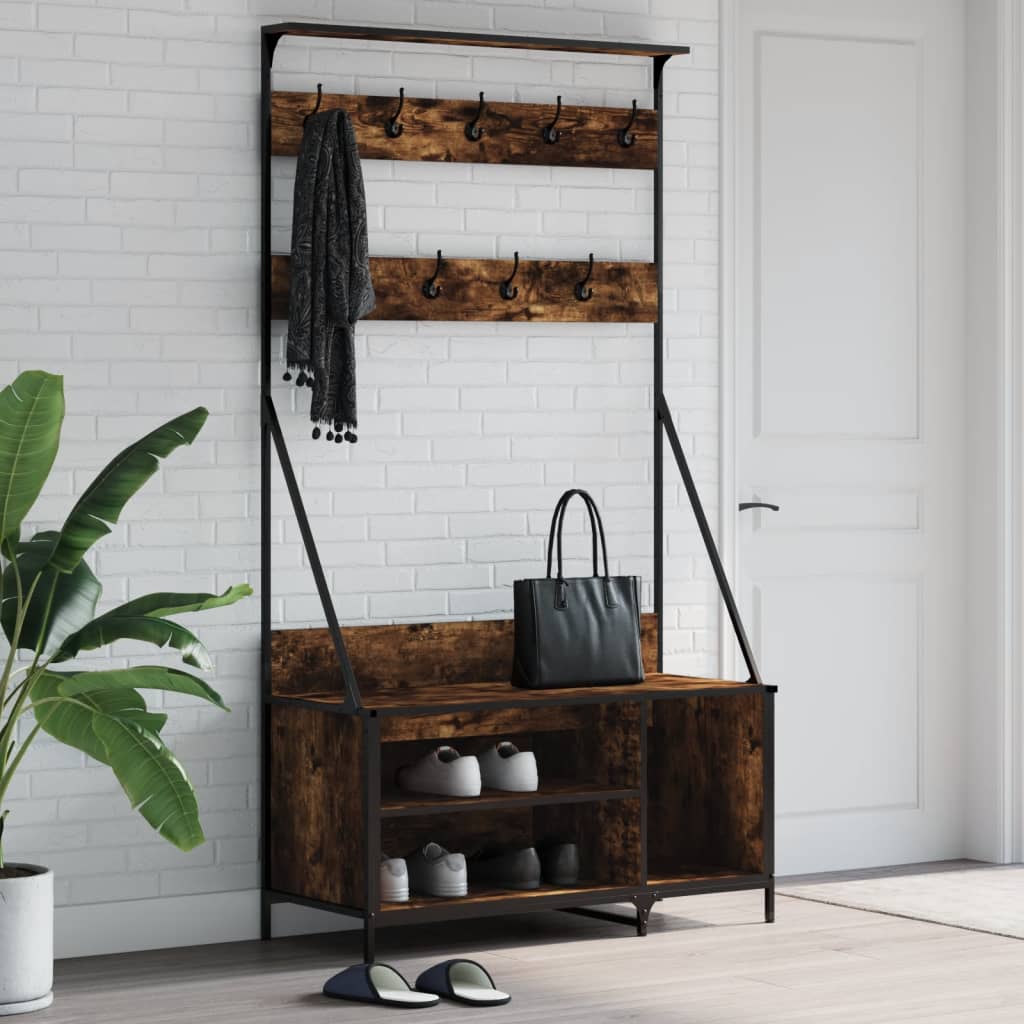Clothes Rack with Shoe Storage Smoked Oak 100x41x184 cm - Tyrell & Tyrell