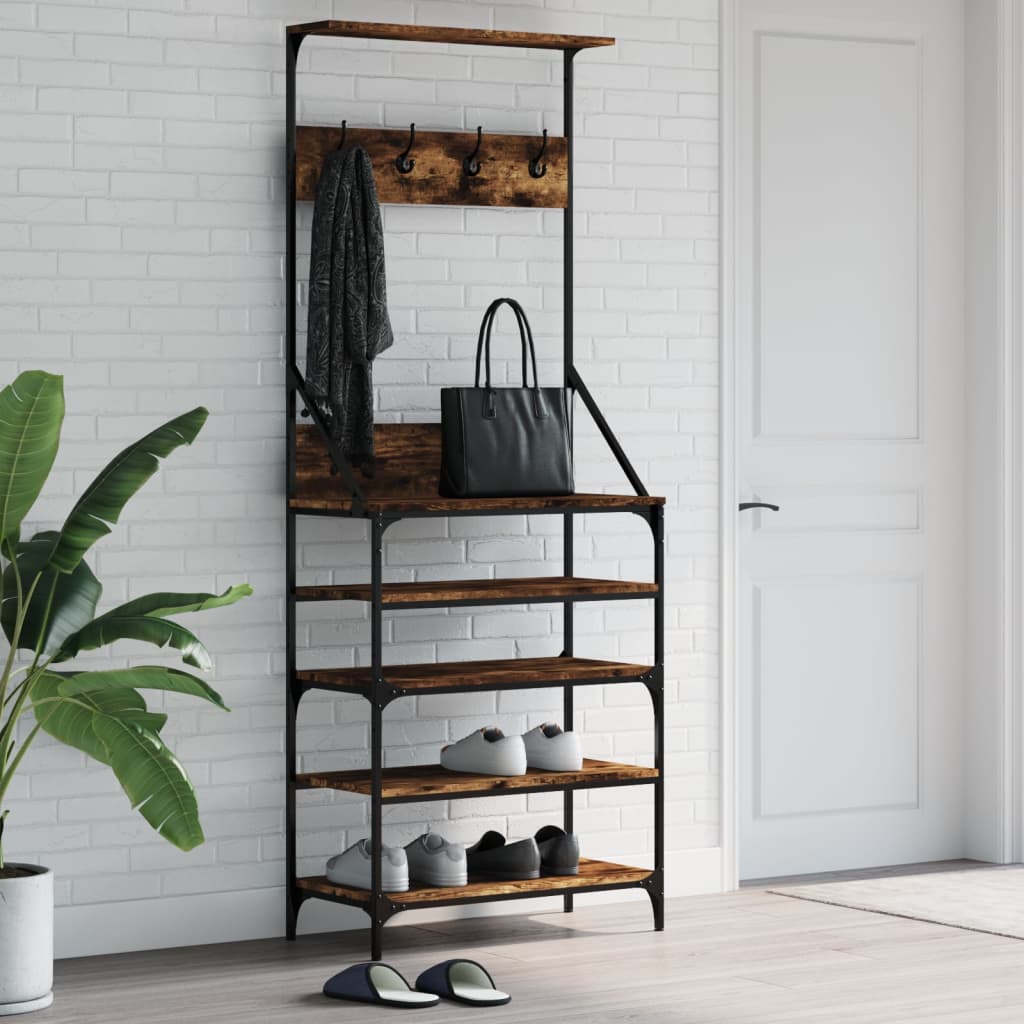 Clothes Rack with Shoe Storage Smoked Oak 70x34x184 cm - Tyrell & Tyrell