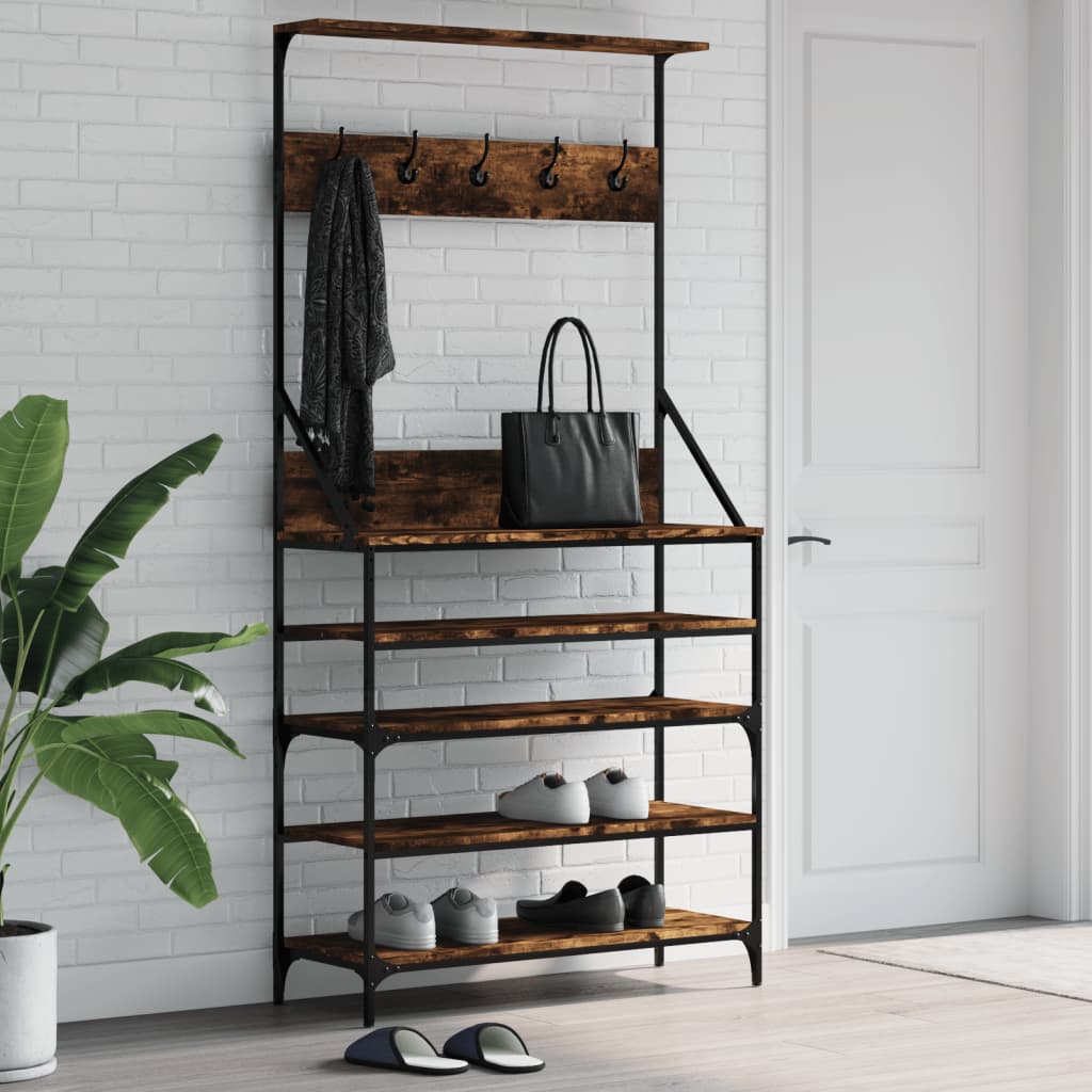 Clothes Rack with Shoe Storage Smoked Oak 90x34x184 cm - Millennium Furniture