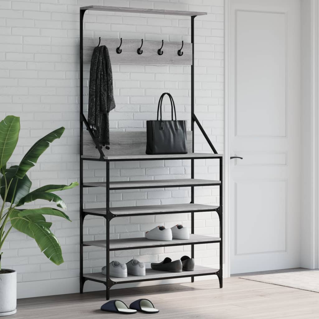 Clothes Rack with Shoe Storage Grey Sonoma 90x34x184 cm - Merkel Designers