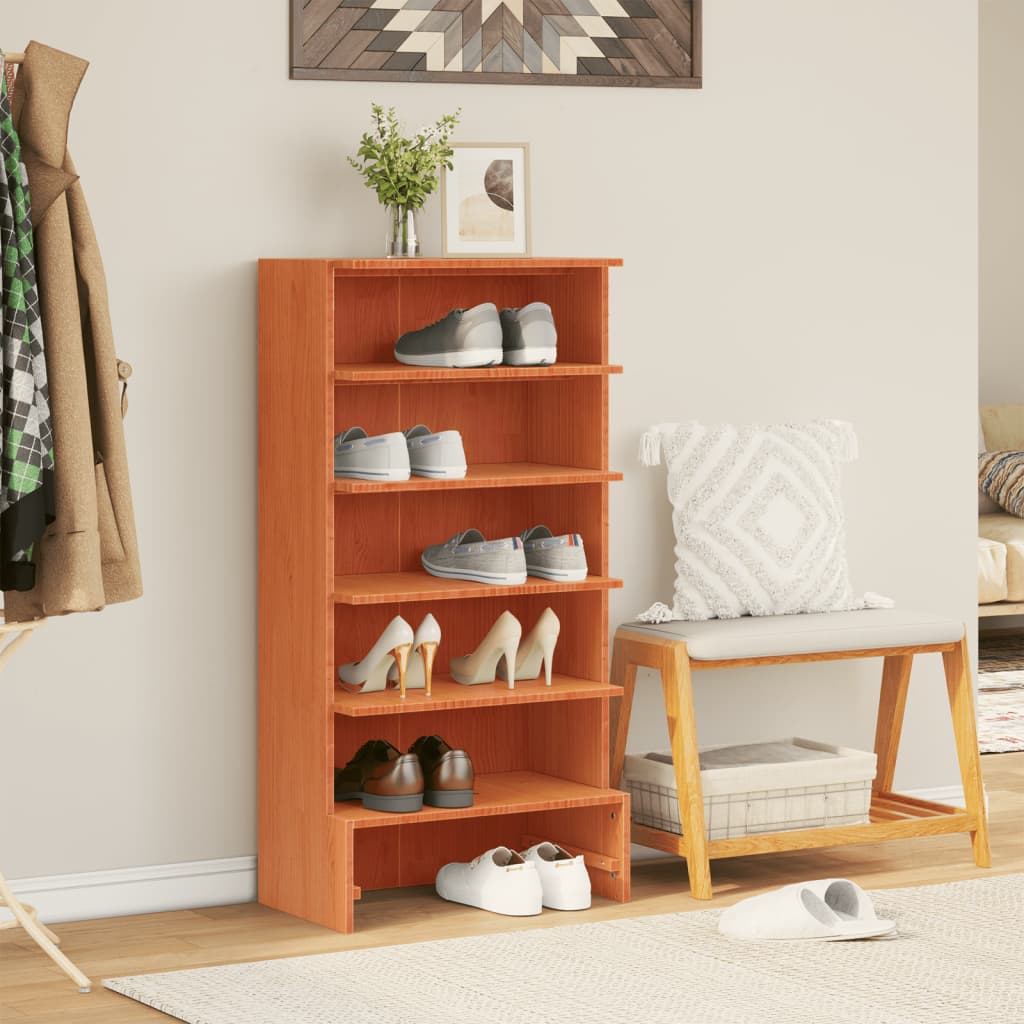 Shoe Cabinet Wax Brown 52x30x104 cm Solid Wood Pine - Brittle & Co