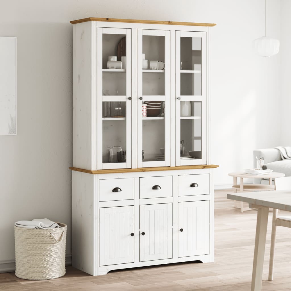 Highborad "BODO" White and Brown 115.5x43x200.5cm Solid Wood Pine - Merlin Deals