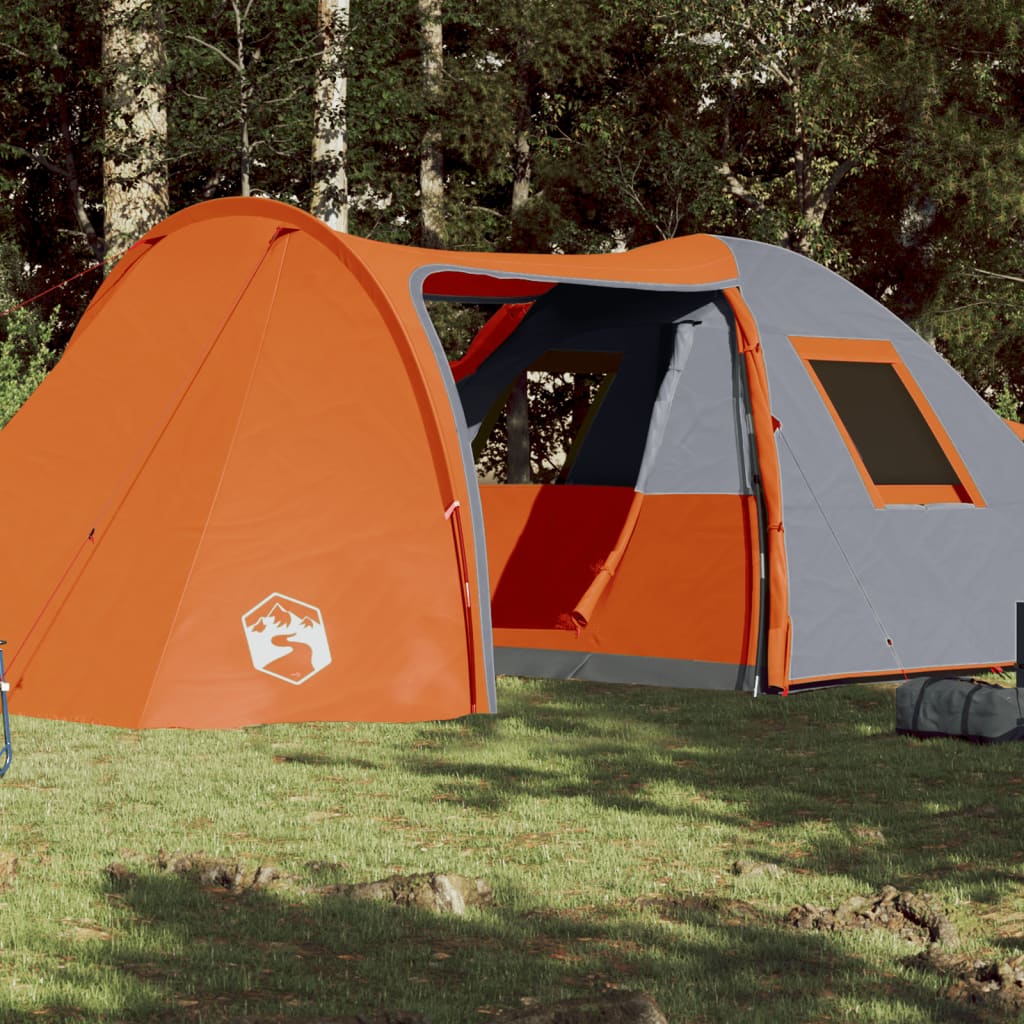 Camping Tent 6 Persons Grey&Orange 466x342x200 cm 185T Taffeta - The Home Maker
