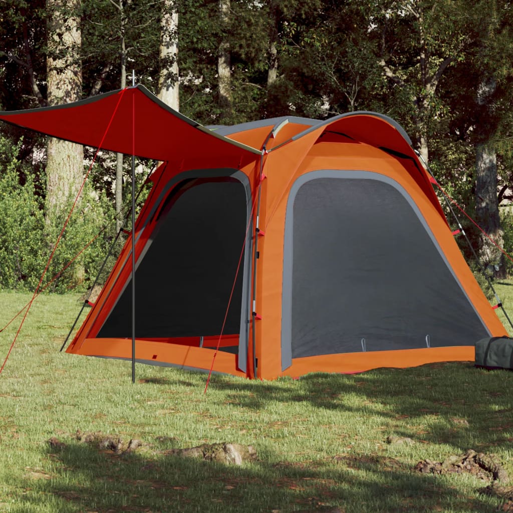 Camping Tent 4 Persons Grey&Orange 240x221x160 cm 185T Taffeta - All Things Good