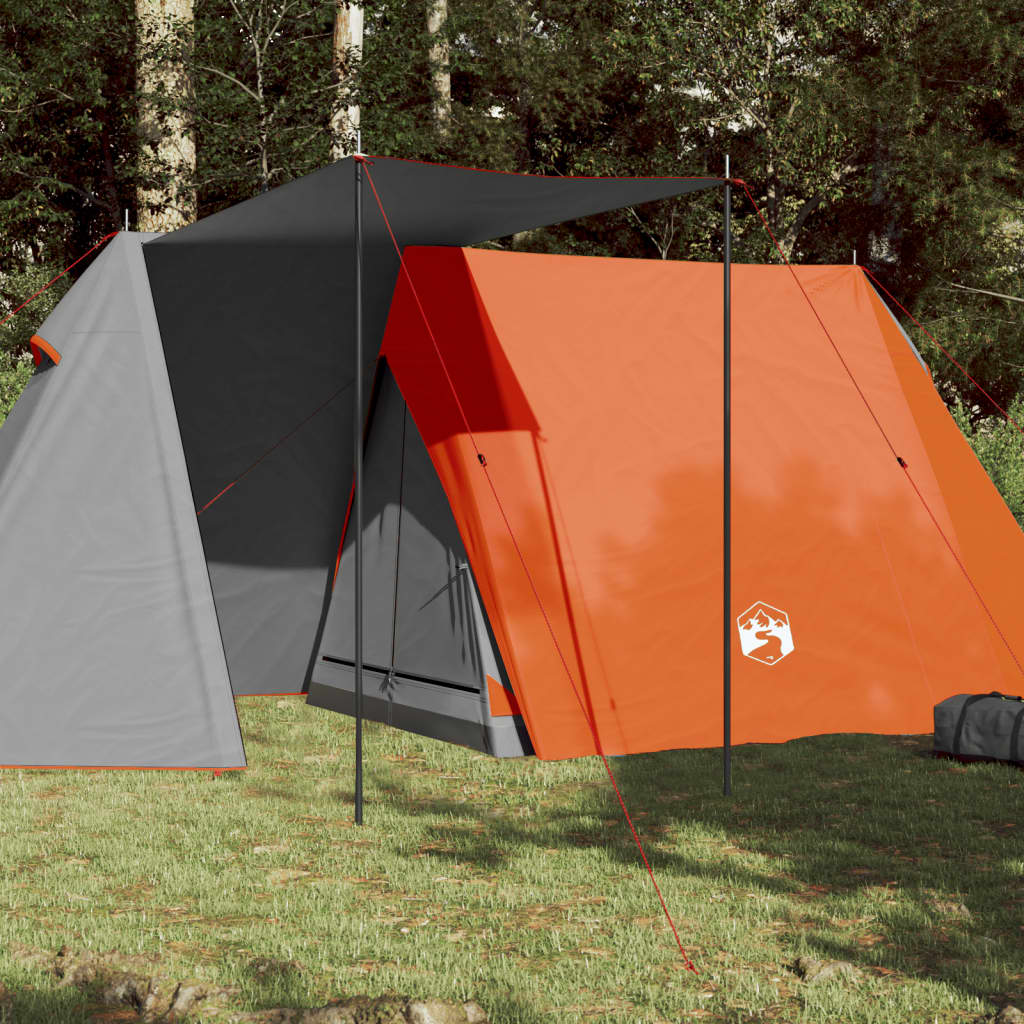 Camping Tent 3 Persons Grey&Orange 465x220x170 cm 185T Taffeta - Style and Chic