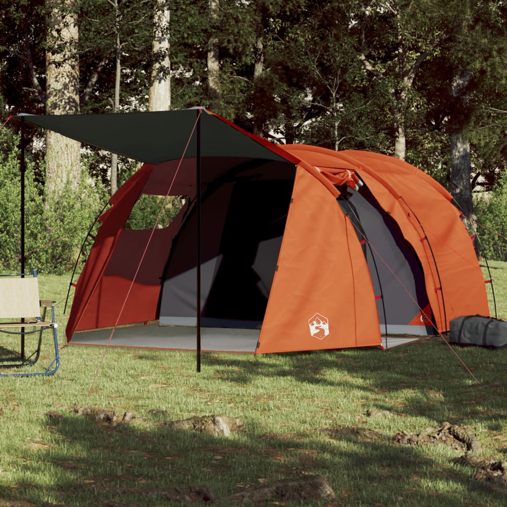 Camping Tent 4 Persons Grey&Orange 420x260x153 cm 185T Taffeta - Style and Chic