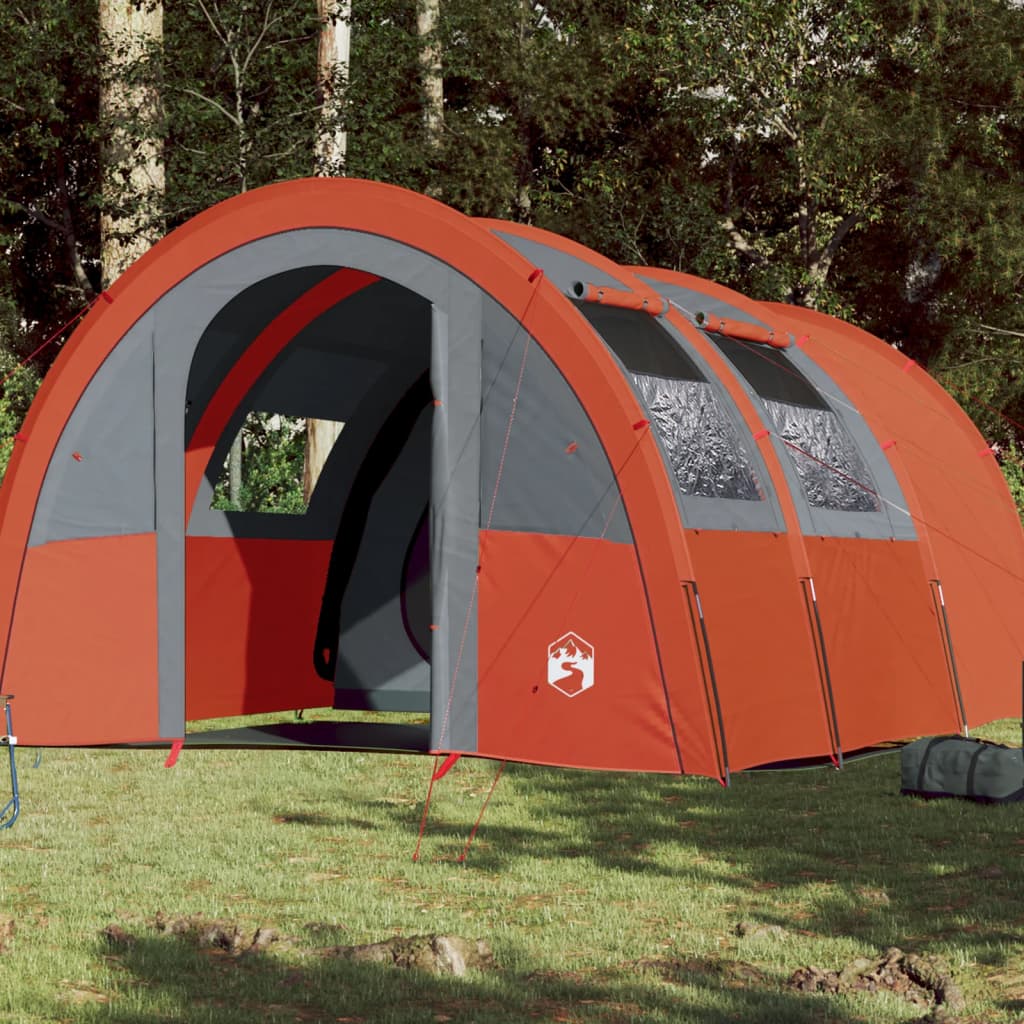 Camping Tent 4 Persons Grey&Orange 483x340x193 cm 185T Taffeta - Style and Chic