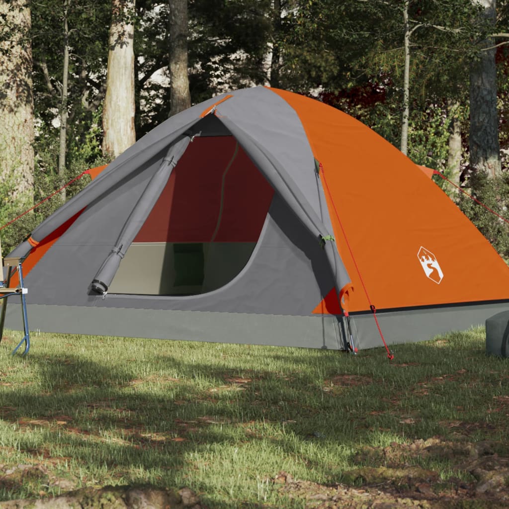 Camping Tent 6 Persons Grey&Orange 348x340x190 cm 190T Taffeta - Style and Chic