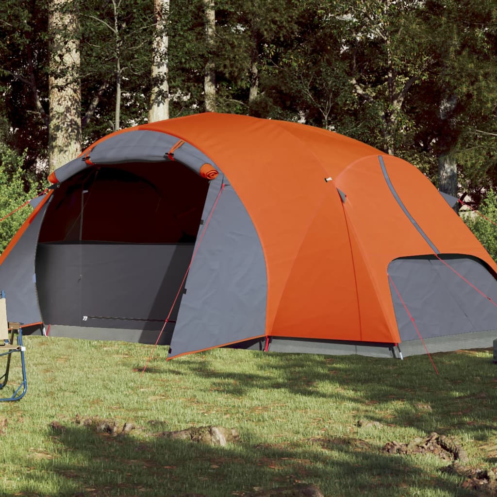 Camping Tent 8 Persons Grey&Orange 360x430x195 cm 190T Taffeta - Style and Chic