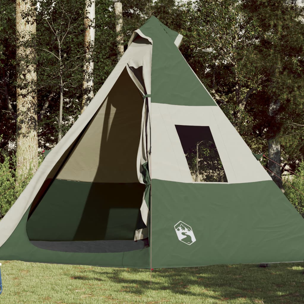 Camping Tent 7 Persons Green 350x350x280 cm 185T Taffeta - Merkel Designers