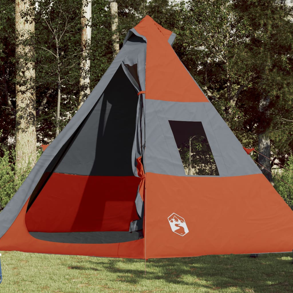 Camping Tent 7 Persons Grey&Orange 350x350x280 cm 185T Taffeta - All Things Good