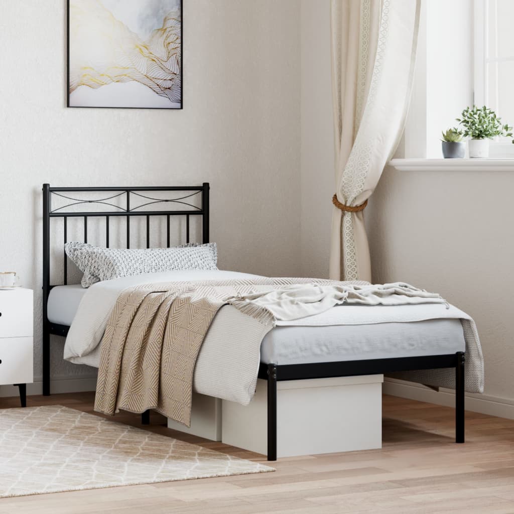 Metal Bed Frame with Headboard Black 75x190 cm Small Single - Sid & Sam