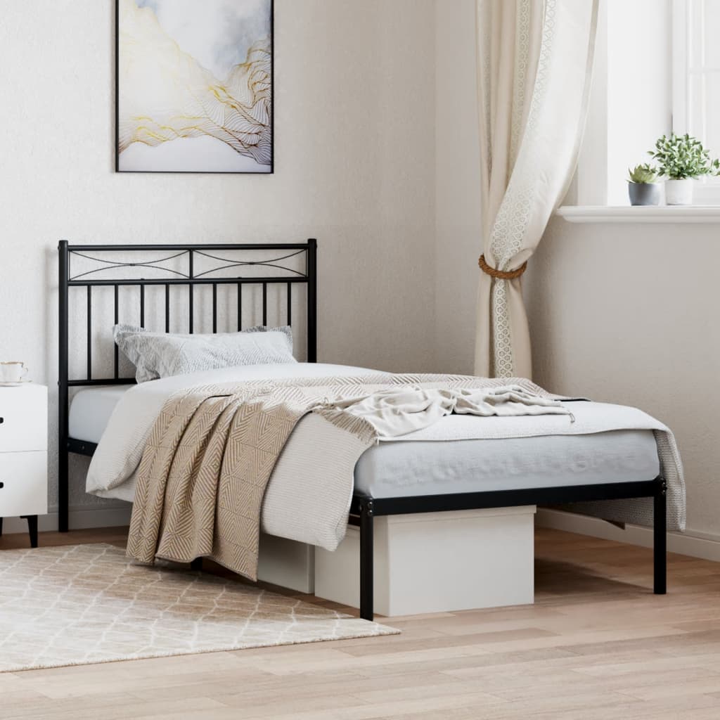 Metal Bed Frame with Headboard Black 90x190 cm Single - Sid & Sam