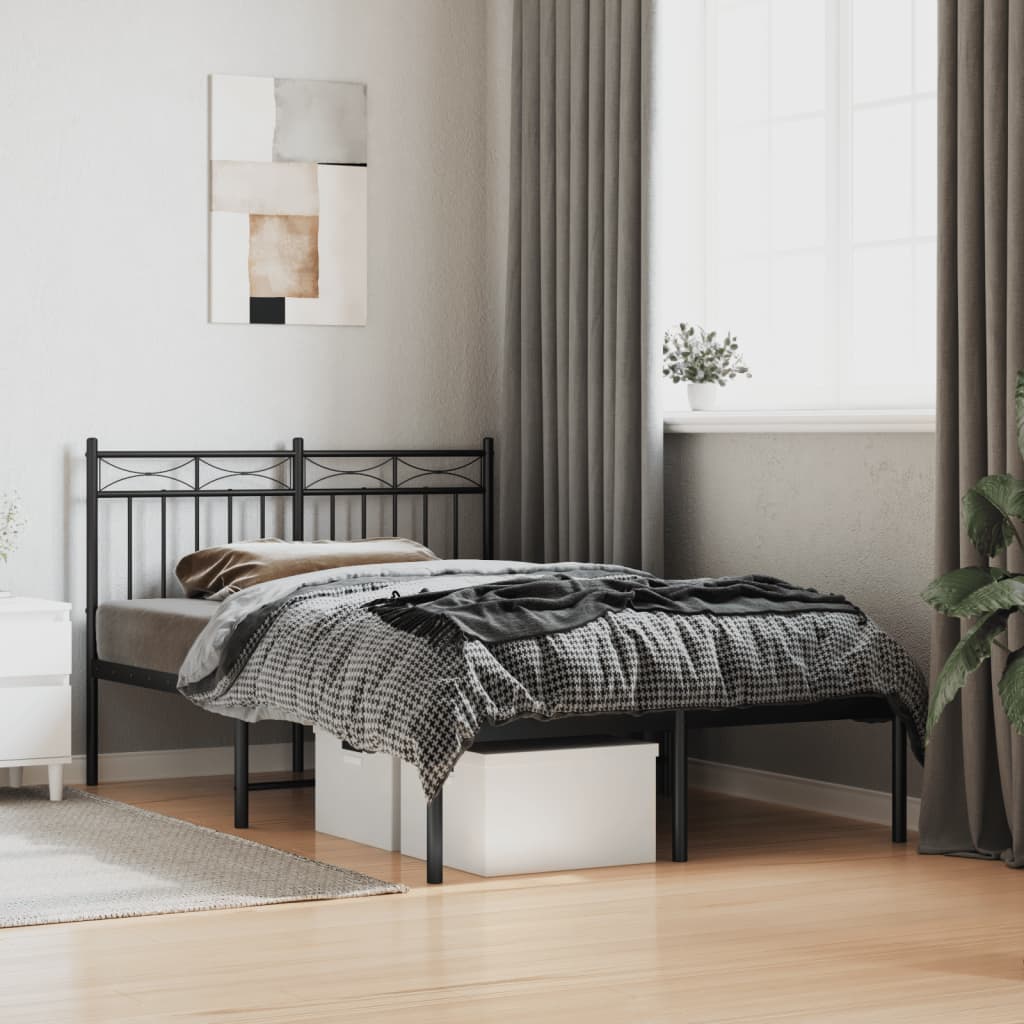 Metal Bed Frame with Headboard Black 120x190 cm Small Double - Merlin Deals