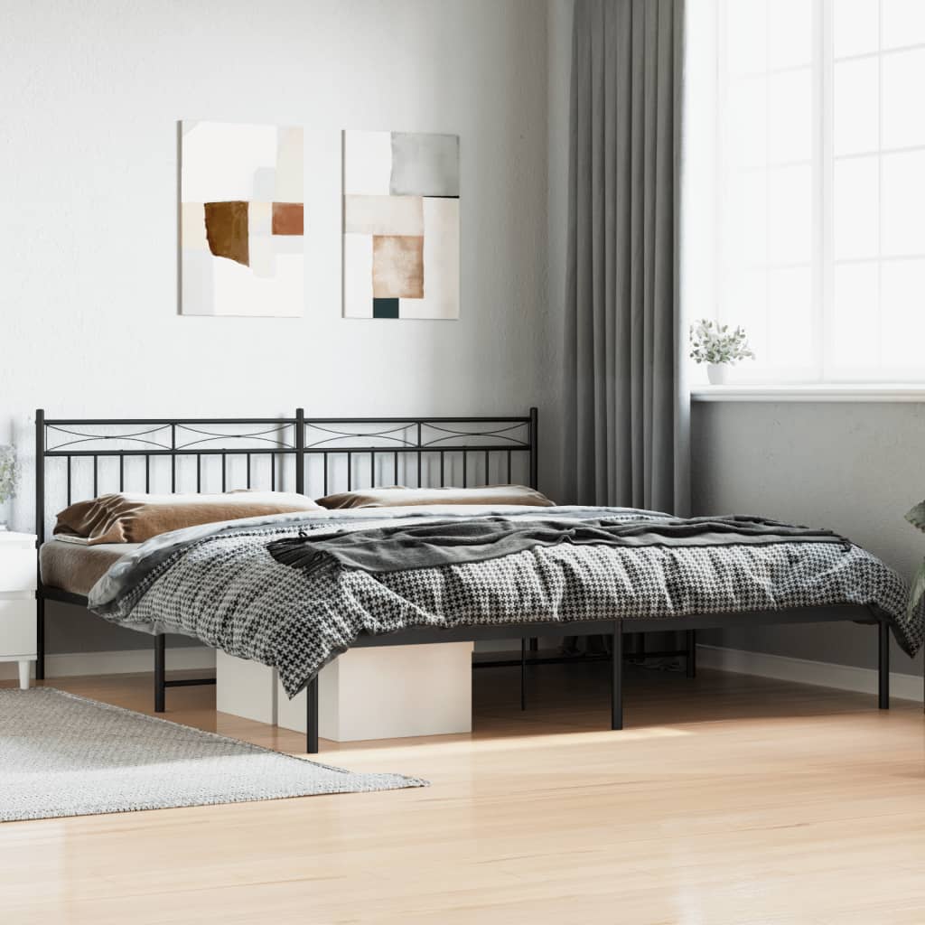 Metal Bed Frame with Headboard Black 193x203 cm - Merlin Deals