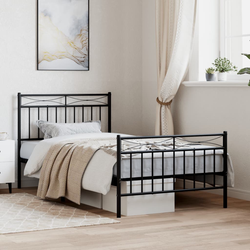 Metal Bed Frame with Headboard and FootboardÂ Black 100x190 cm - Millennium Furniture