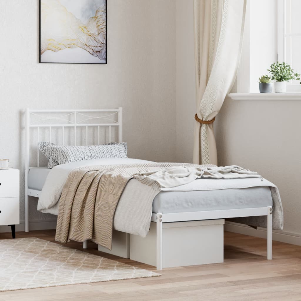 Metal Bed Frame with Headboard White 80x200 cm - Merkel Designers