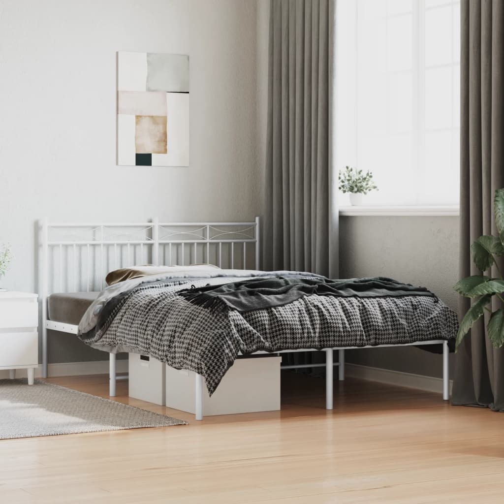 Metal Bed Frame with Headboard White 140x200 cm - Direct Imports