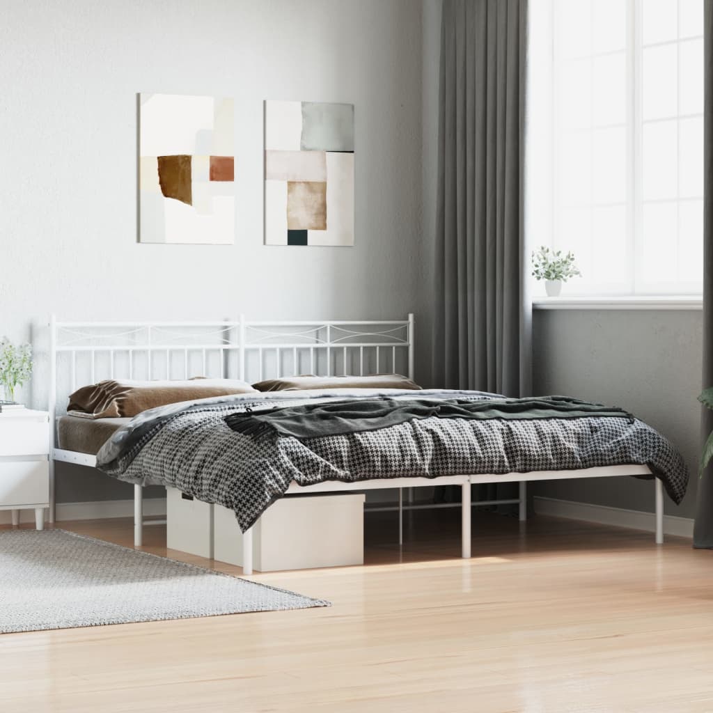 Metal Bed Frame with Headboard White 183x213 cm - Tyrell & Tyrell