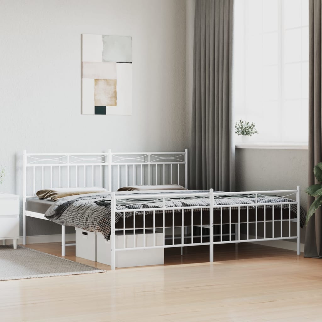 Metal Bed Frame with Headboard and FootboardÂ White 183x213 cm - Style and Chic