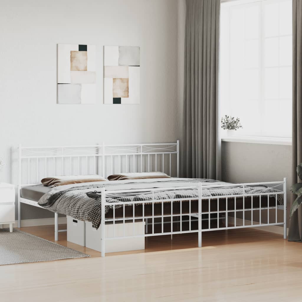 Metal Bed Frame with Headboard and FootboardÂ White 193x203 cm - The Home Maker