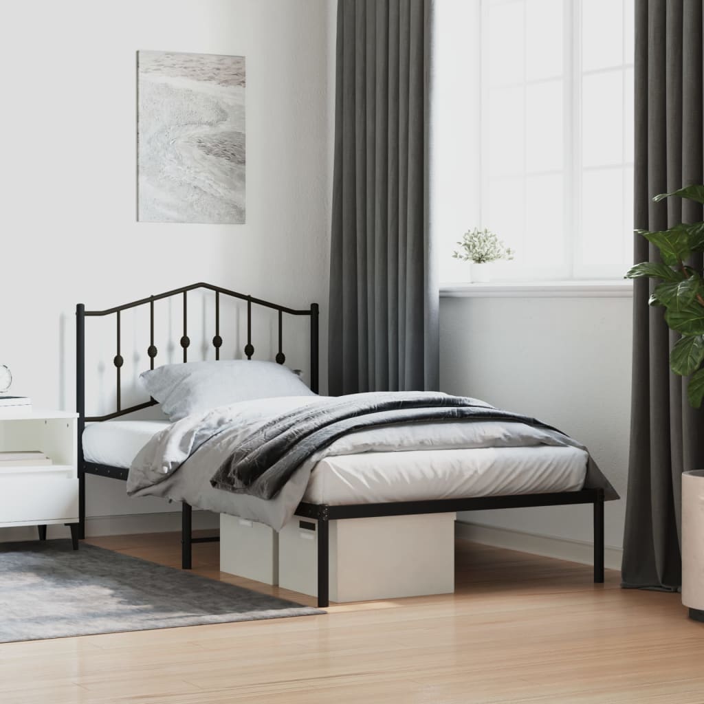 Metal Bed Frame with Headboard Black 100x190 cm - All Things Good