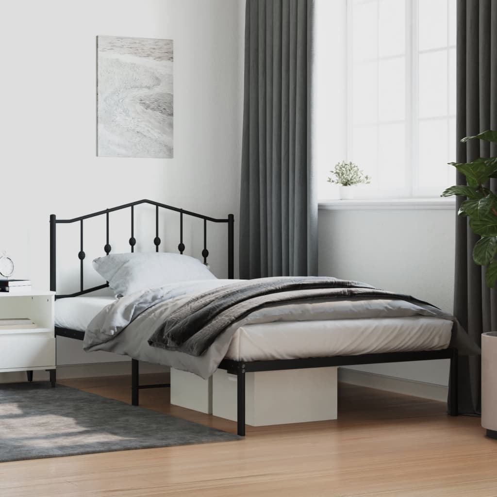 Metal Bed Frame with Headboard Black 107x203 cm - Brittle & Co