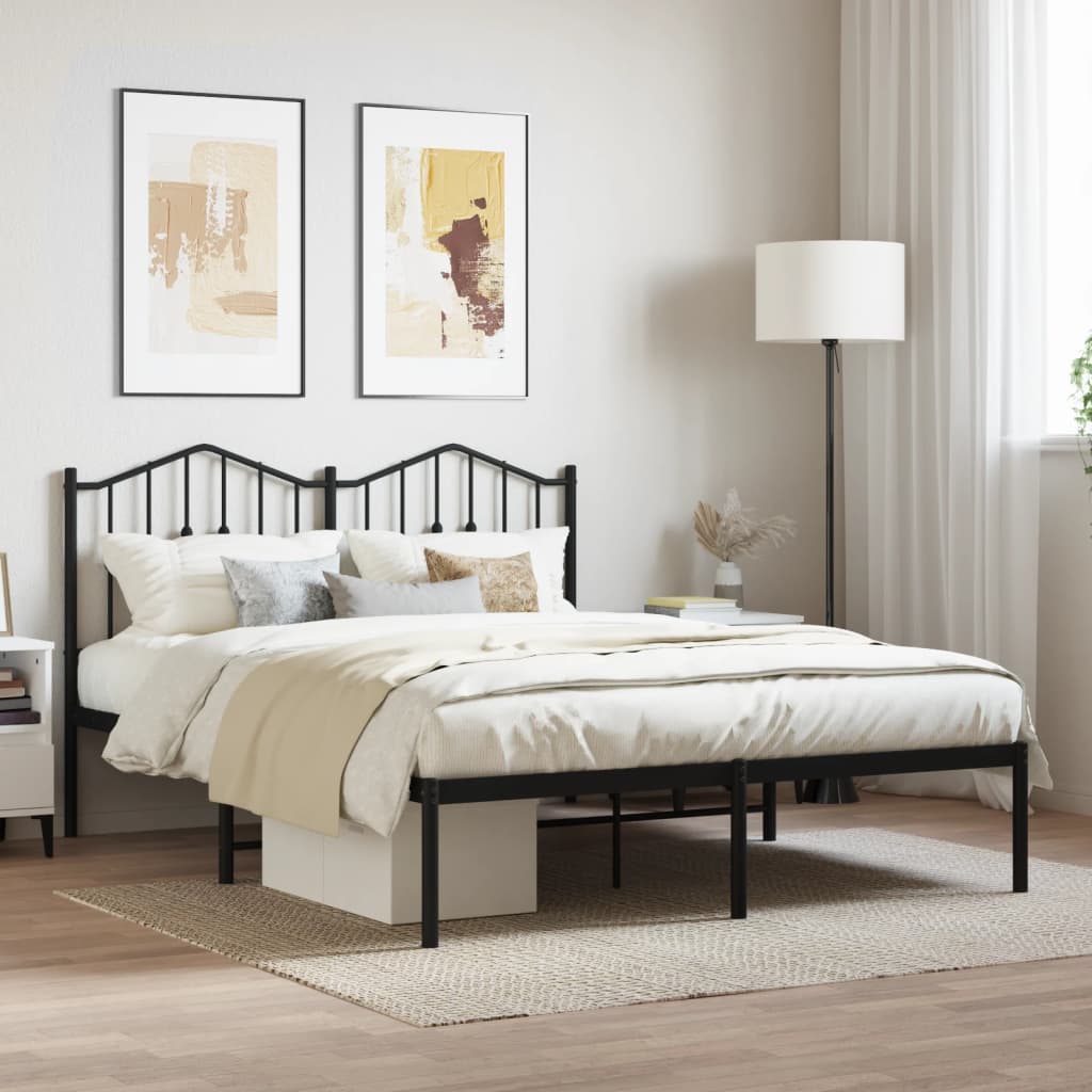 Metal Bed Frame with Headboard Black 135x190 cm Double - Direct Imports