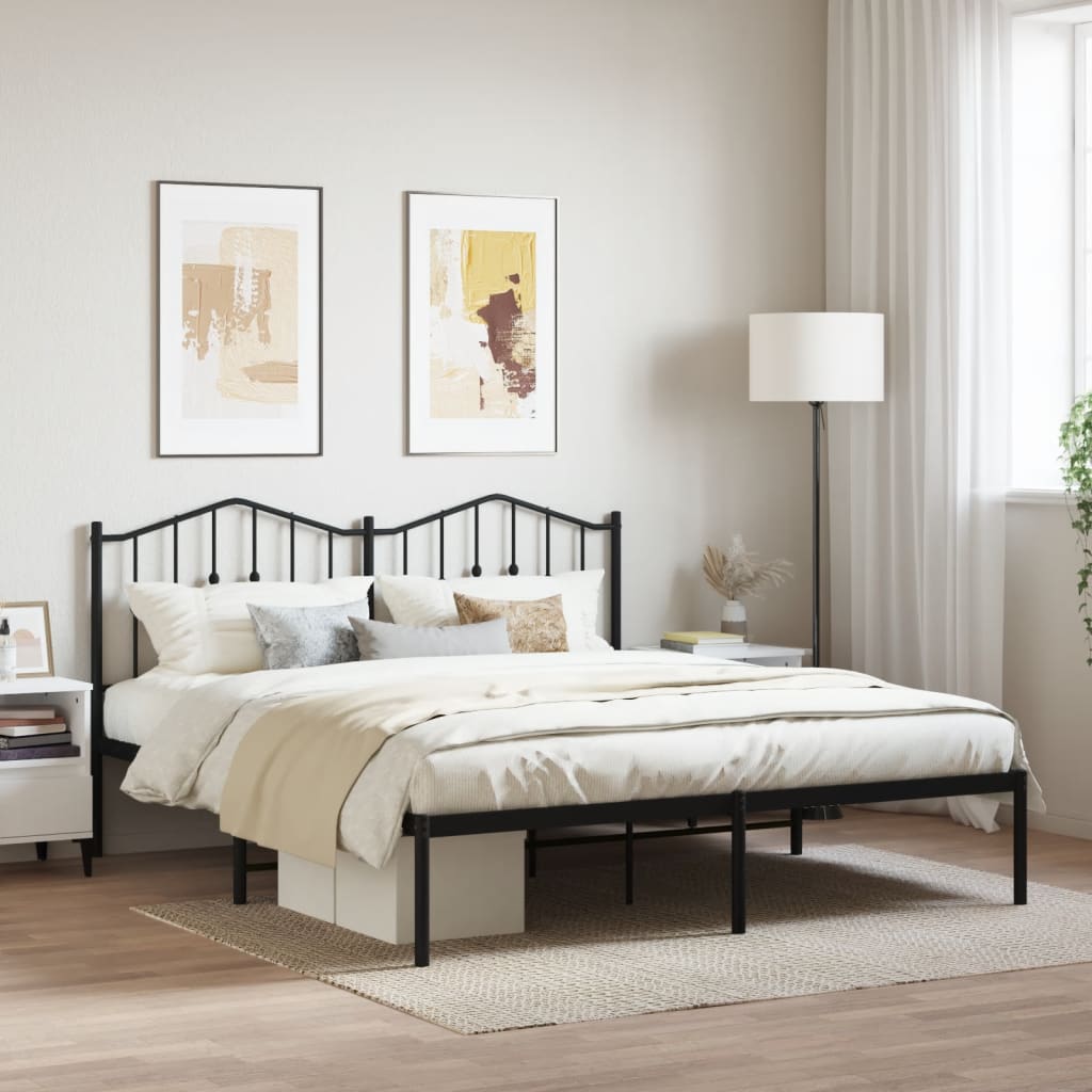 Metal Bed Frame with Headboard Black 160x200 cm - Merkel Designers