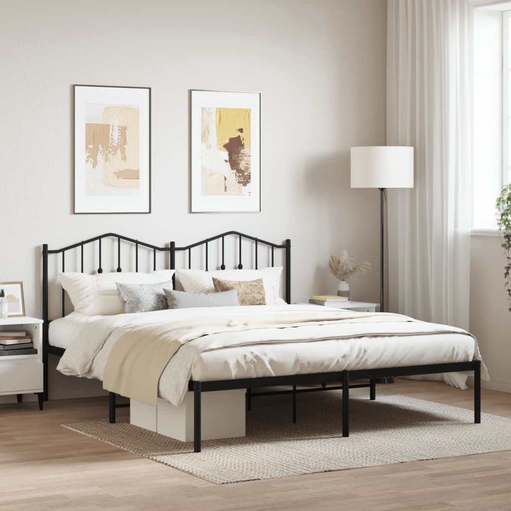 Metal Bed Frame with Headboard Black 180x200 cm Super King - Tyrell & Tyrell